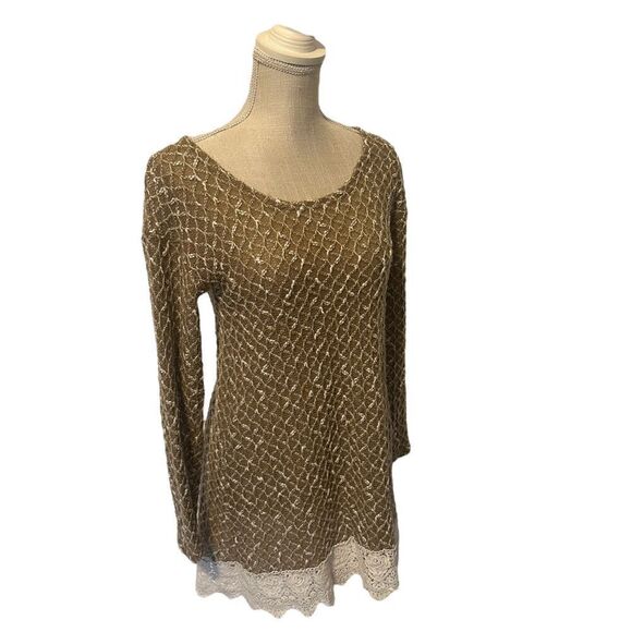 Anthropologie A'reve Sweater Tunic with Lace & Double Bow Detail Size Medium - Picture 4 of 16